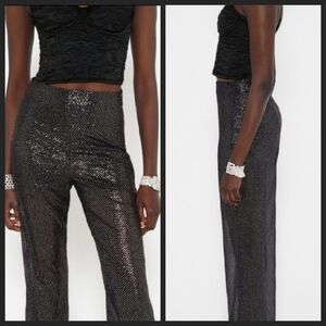 NEW! ZARA Festive Days Black Silver Shiny Semi Sheer Straight Leg Pants.